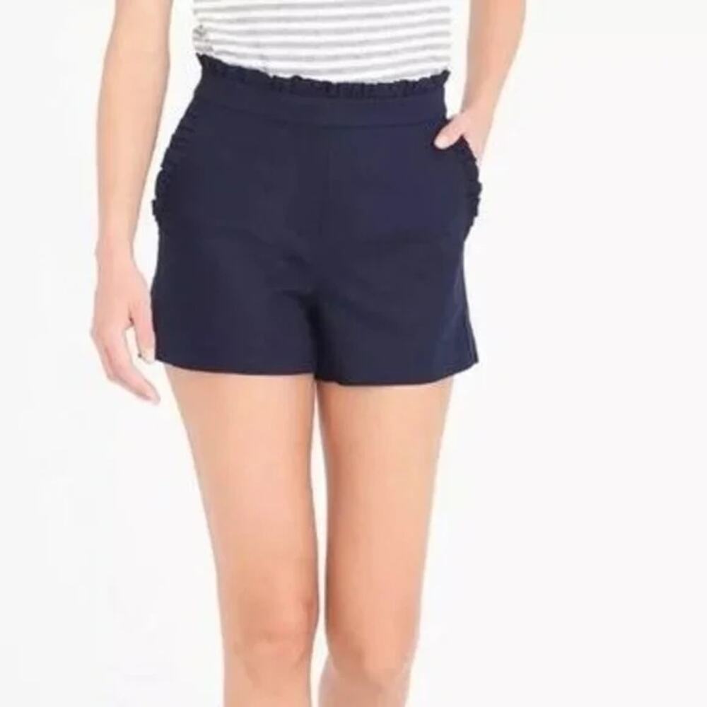 J. Crew Womens Navy Blue Linen Cotton Blend High Rise Ruffle Shorts Size 6